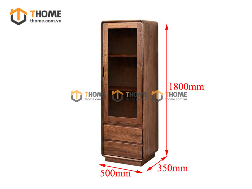 Tủ Kính Gỗ Sồi Tự Nhiên 1 Cánh Cao 1.8m Mini TK-06SN