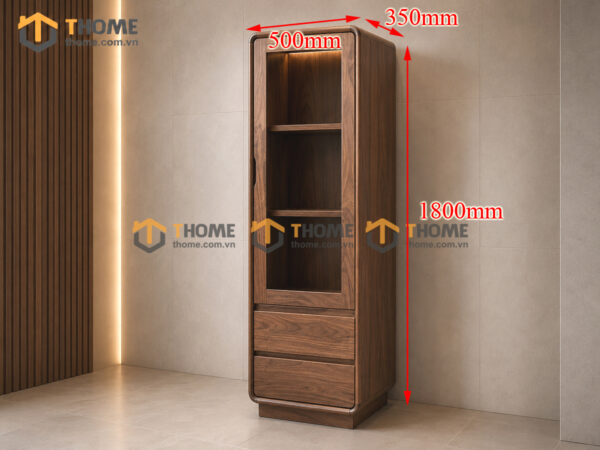 Tủ Kính Gỗ Sồi Tự Nhiên 1 Cánh Cao 1.8m Mini TK-06SN