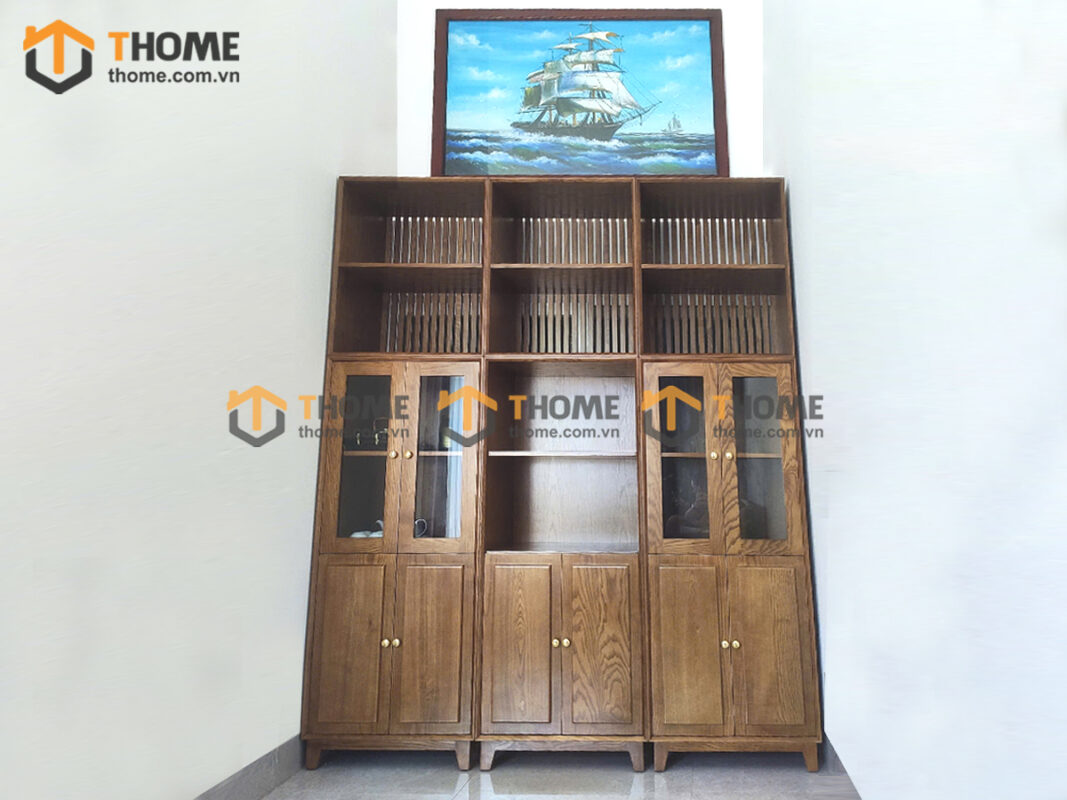 Tủ kính gỗ sồi tự nhiên Casa cao 2.3m TK-08SN
