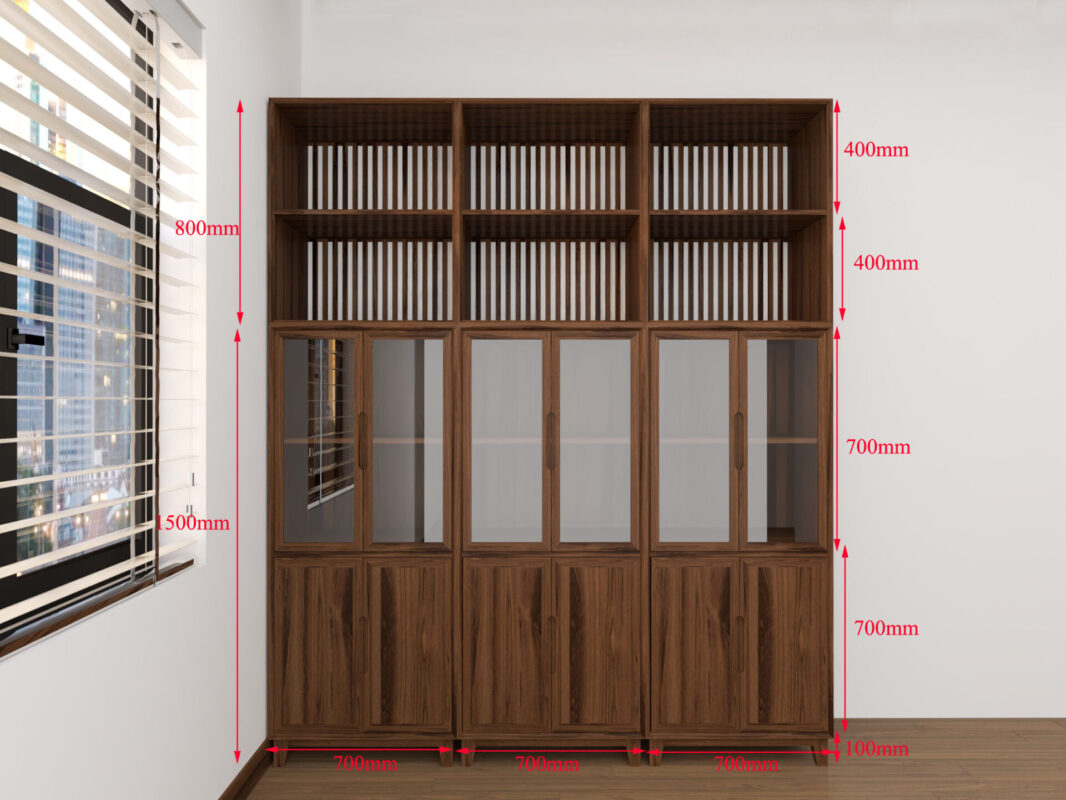 Tủ kính gỗ sồi tự nhiên Casa cao 2.3m TK-08SN