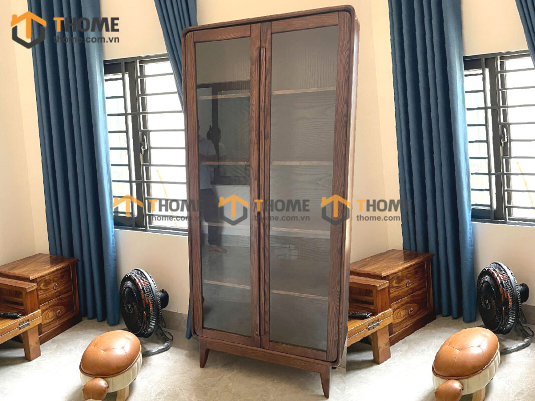 Tủ kính gỗ sồi tự nhiên Sunrise cao 2m TK-07SN