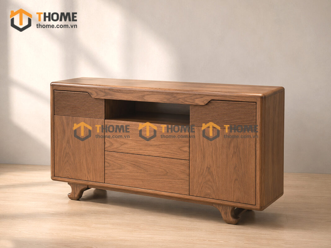 Tủ Trang Trí Gỗ Sồi Tự Nhiên Chân Quỳ TNK-06SN