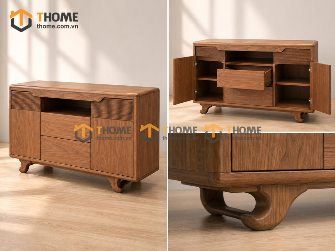 Tủ Trang Trí Gỗ Sồi Tự Nhiên Chân Quỳ TNK-06SN