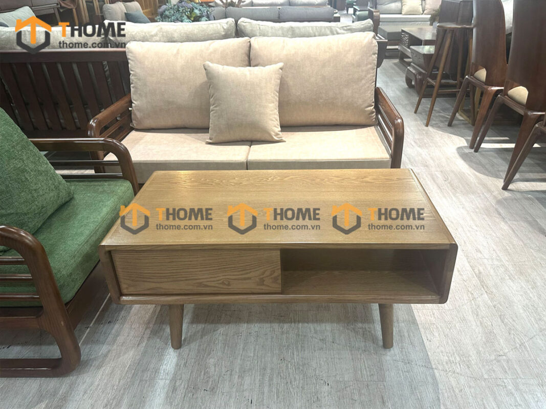 Bàn Sofa Gỗ Sồi Tự Nhiên Một Hộc Kéo Chân Cao BSFMG-41SN