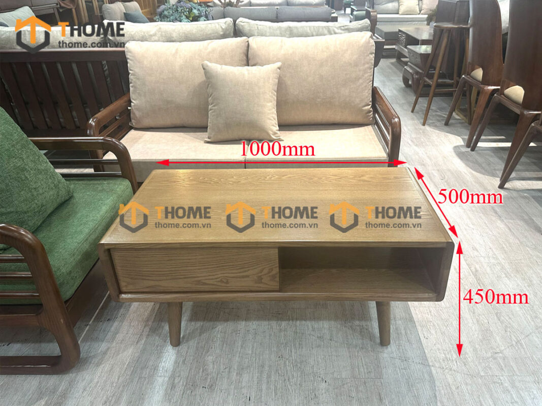 Bàn Sofa Gỗ Sồi Tự Nhiên Một Hộc Kéo Chân Cao BSFMG-41SN