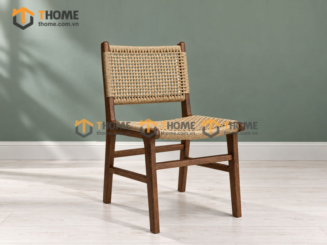 Ghế Ăn Gỗ Sồi Tự Nhiên Đan Cói Ken GHEMC-06SN