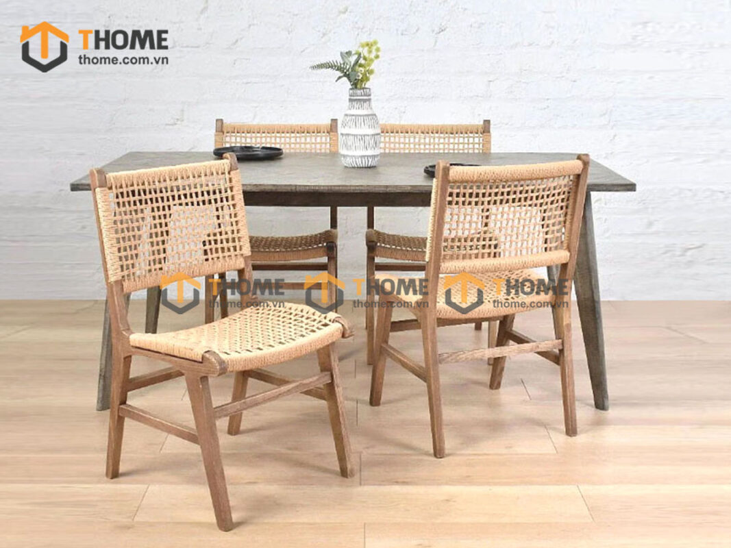 Ghế Ăn Gỗ Sồi Tự Nhiên Đan Cói Ken GHEMC-06SN