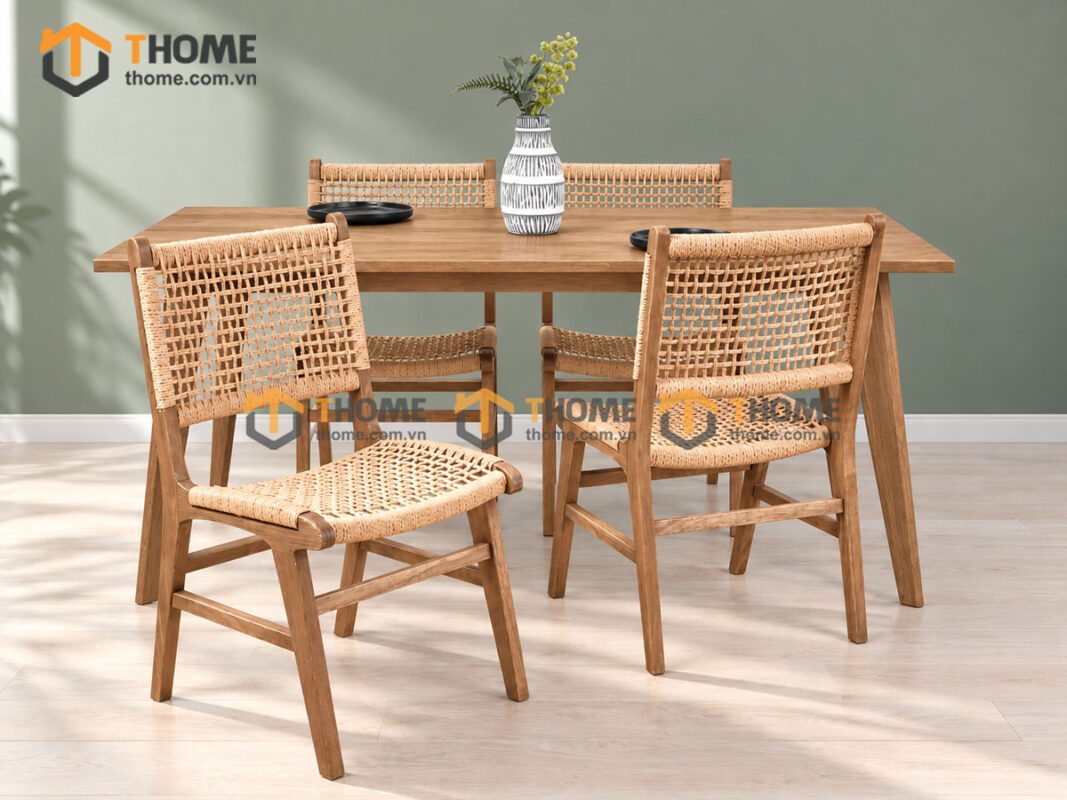 Ghế Ăn Gỗ Sồi Tự Nhiên Đan Cói Ken GHEMC-06SN