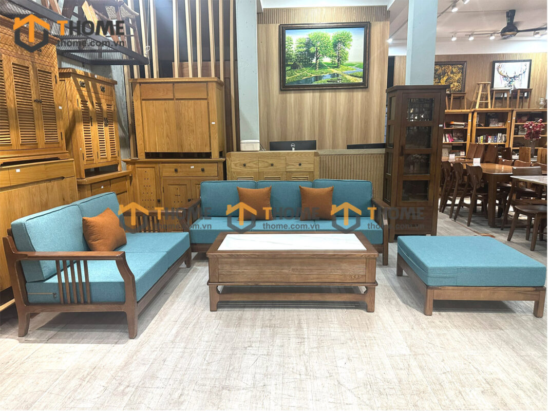 Sofa Rew Gỗ Sồi Tự Nhiên Queen New 4 Món 2.15m Màu Óc Chó SFT-41SN