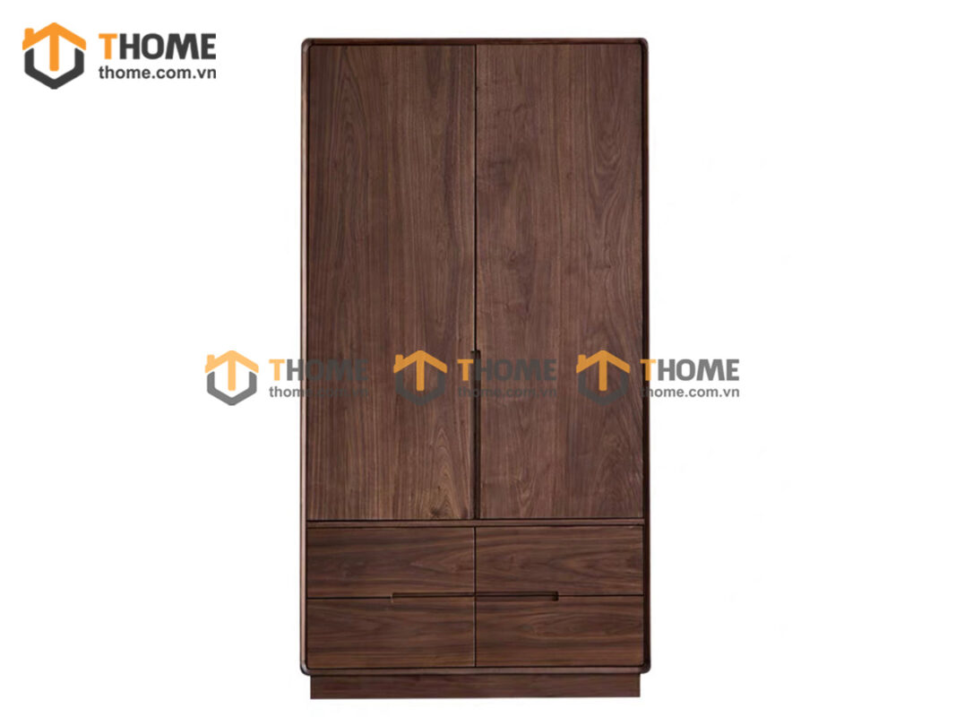 Tủ Áo Gỗ Sồi Tự Nhiên 2 Cánh Phẳng Kín Chân Diamond Màu Óc Chó TA-45SN