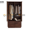 Tủ Áo Gỗ Sồi Tự Nhiên 2 Cánh Phẳng Kín Chân Diamond Màu Óc Chó TA-45SN