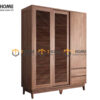 Tủ Áo Gỗ Sồi Tự Nhiên 2 Cánh Sọc Silver Màu Óc Chó TA-47SN