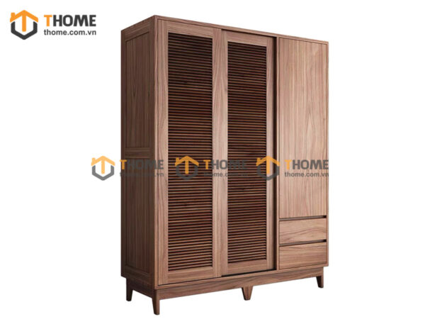Tủ Áo Gỗ Sồi Tự Nhiên 2 Cánh Sọc Silver Màu Óc Chó TA-47SN