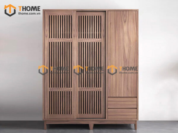Tủ Áo Gỗ Sồi Tự Nhiên 2 Cánh Sọc Silver Màu Óc Chó TA-47SN