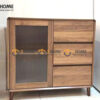 Tủ Chén Gỗ Sồi Tự Nhiên 1 Cánh Mở Cánh Kính Mờ Màu Óc Chó TC1T-18SN