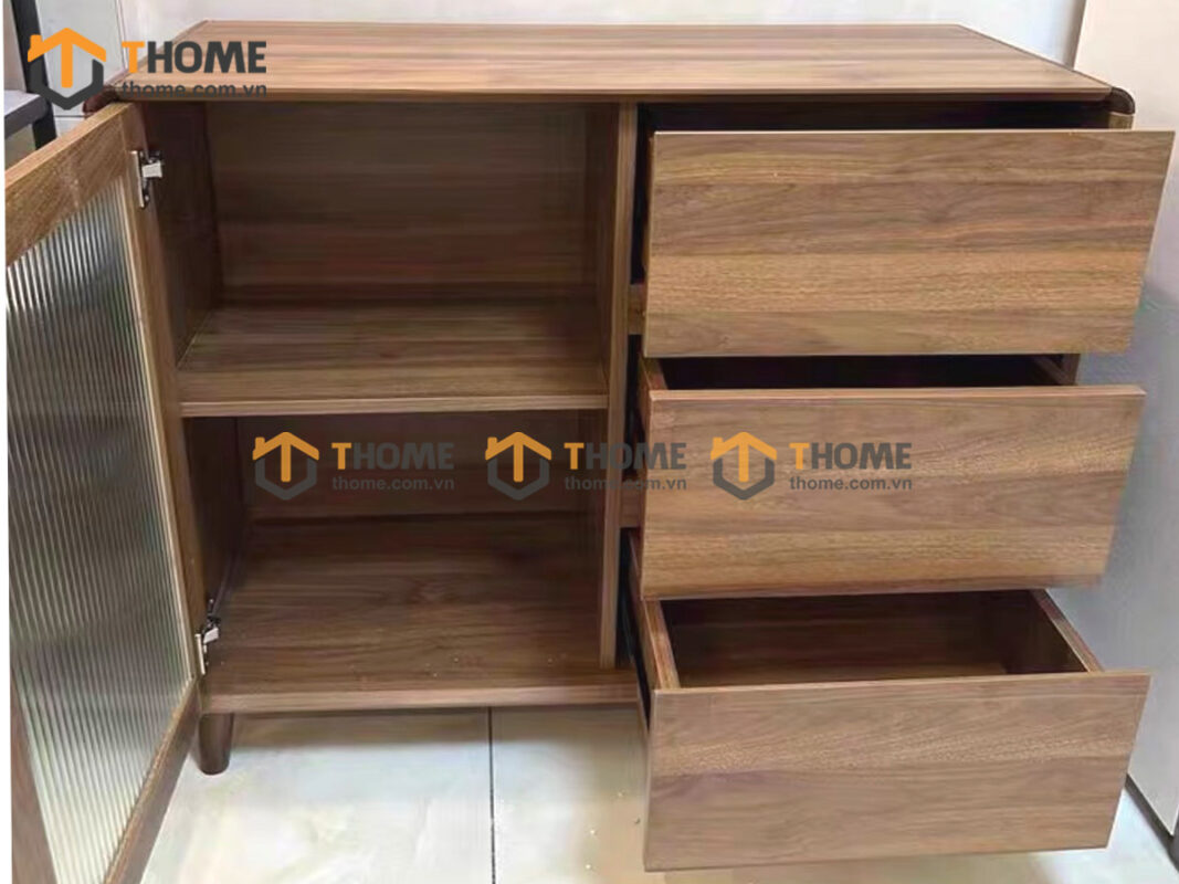 Tủ Chén Gỗ Sồi Tự Nhiên 1 Cánh Mở Cánh Kính Mờ Màu Óc Chó TC1T-18SN