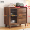 Tủ Chén Gỗ Sồi Tự Nhiên 1 Cánh Mở Cánh Kính Mờ Màu Óc Chó TC1T-18SN