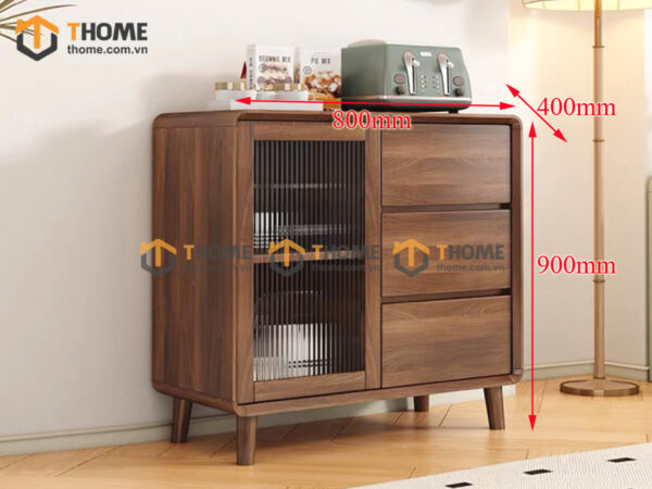Tủ Chén Gỗ Sồi Tự Nhiên 1 Cánh Mở Cánh Kính Mờ Màu Óc Chó TC1T-18SN