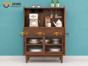 Tủ Chén Gỗ Sồi Tự Nhiên 2 Cánh Trượt Cánh Kính Mờ TC2T-18SN