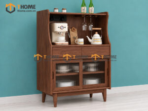 Tủ Chén Gỗ Sồi Tự Nhiên 2 Cánh Trượt Cánh Kính Mờ TC2T-18SN