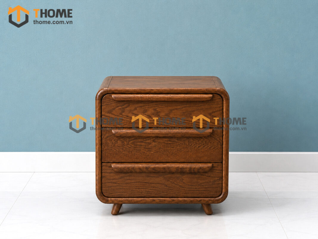 Tủ Đầu Giường Gỗ Sồi Tự Nhiên Nova 3 Hộc Kéo Màu Óc Chó TDG-13SN