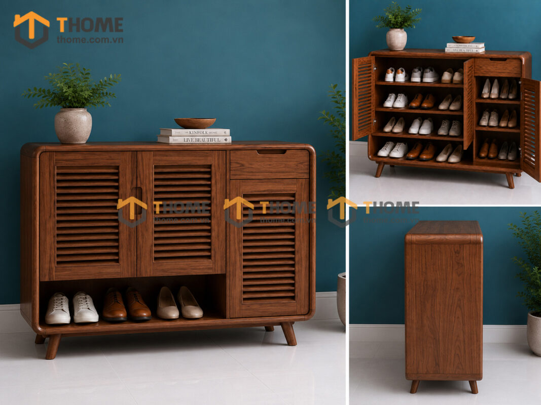 Tủ giày gỗ sồi tự nhiên Zen 3 cánh lá sách 1.2m TG-20SN