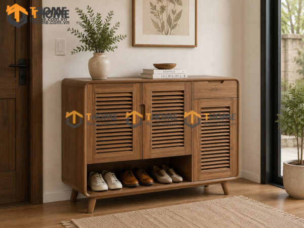 Tủ giày gỗ sồi tự nhiên Zen 3 cánh lá sách 1.2m TG-20SN