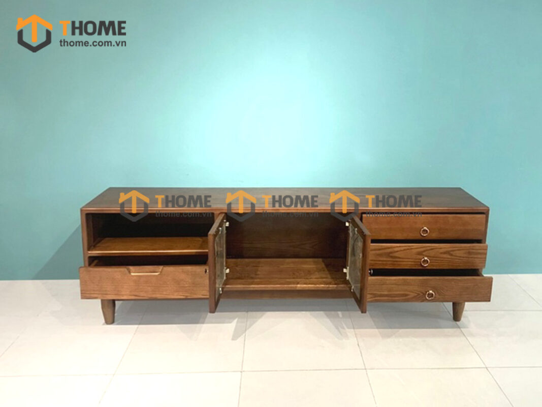 Tủ Tivi Gỗ Sồi Tự Nhiên Chạy Hoa Văn Kim Cương Màu Óc Chó TTV-32SN