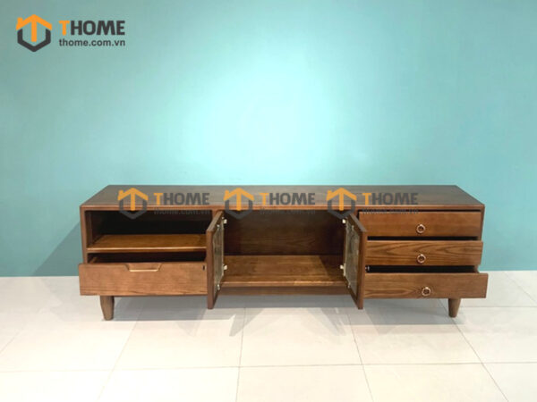 Tủ Tivi Gỗ Sồi Tự Nhiên Chạy Hoa Văn Kim Cương Màu Óc Chó TTV-32SN