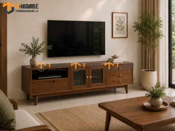 Tủ Tivi Gỗ Sồi Tự Nhiên Chân Thẳng Cánh Kính TTV-31SN