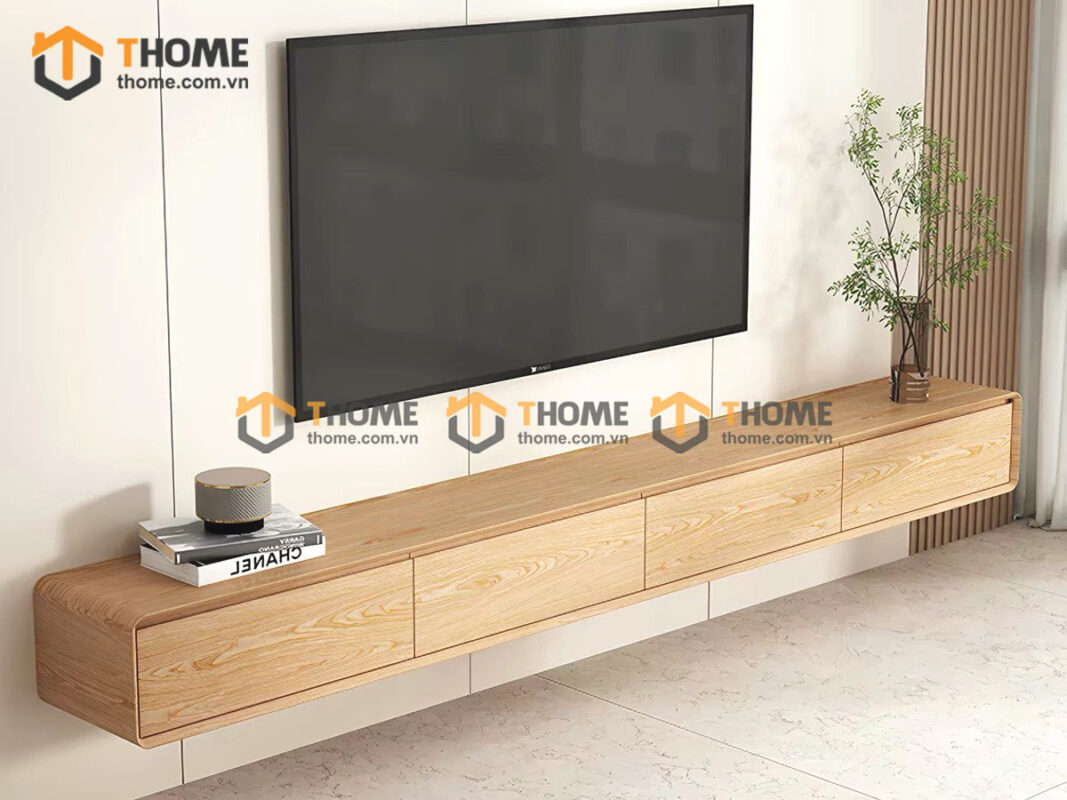 Tủ Tivi Treo Gỗ Sồi Tự Nhiên Nova 2 Cánh Lật 2 Hộc Kéo TTVTT-07SN