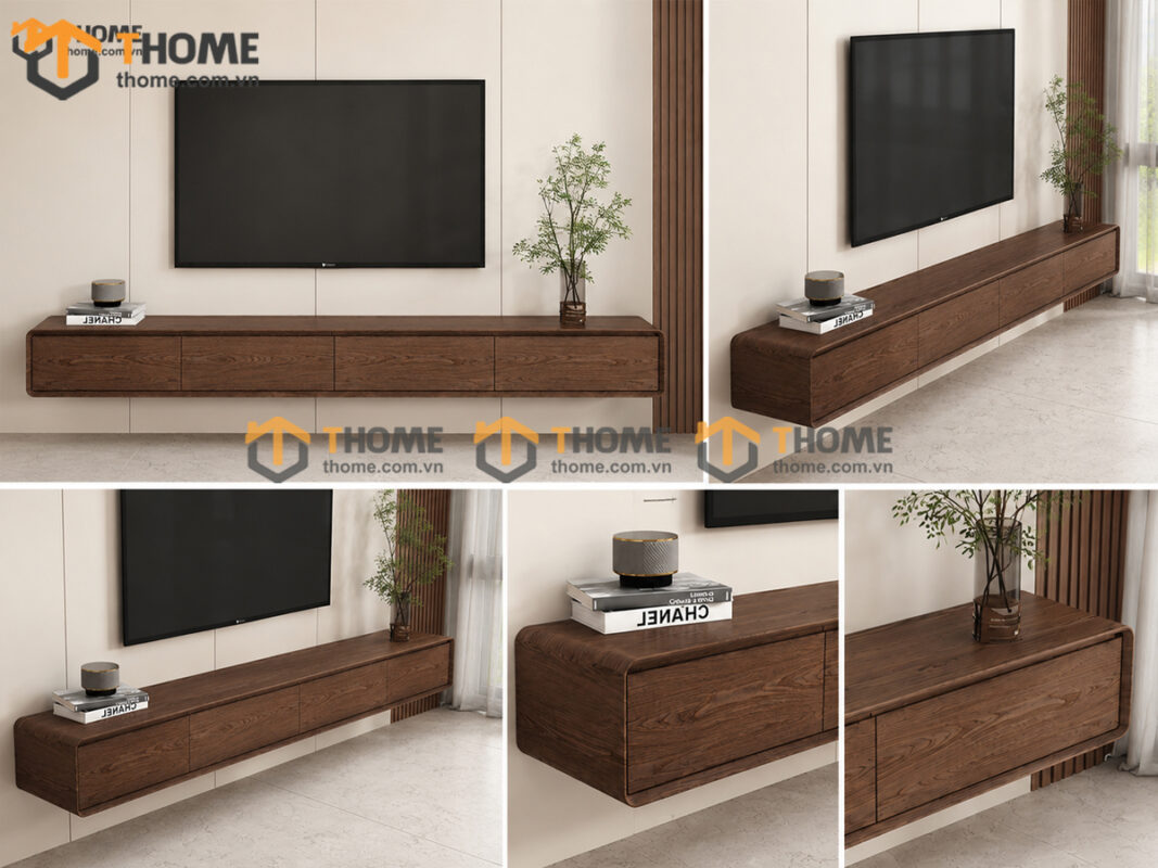 Tủ Tivi Treo Gỗ Sồi Tự Nhiên Nova 2 Cánh Lật 2 Hộc Kéo TTVTT-07SN