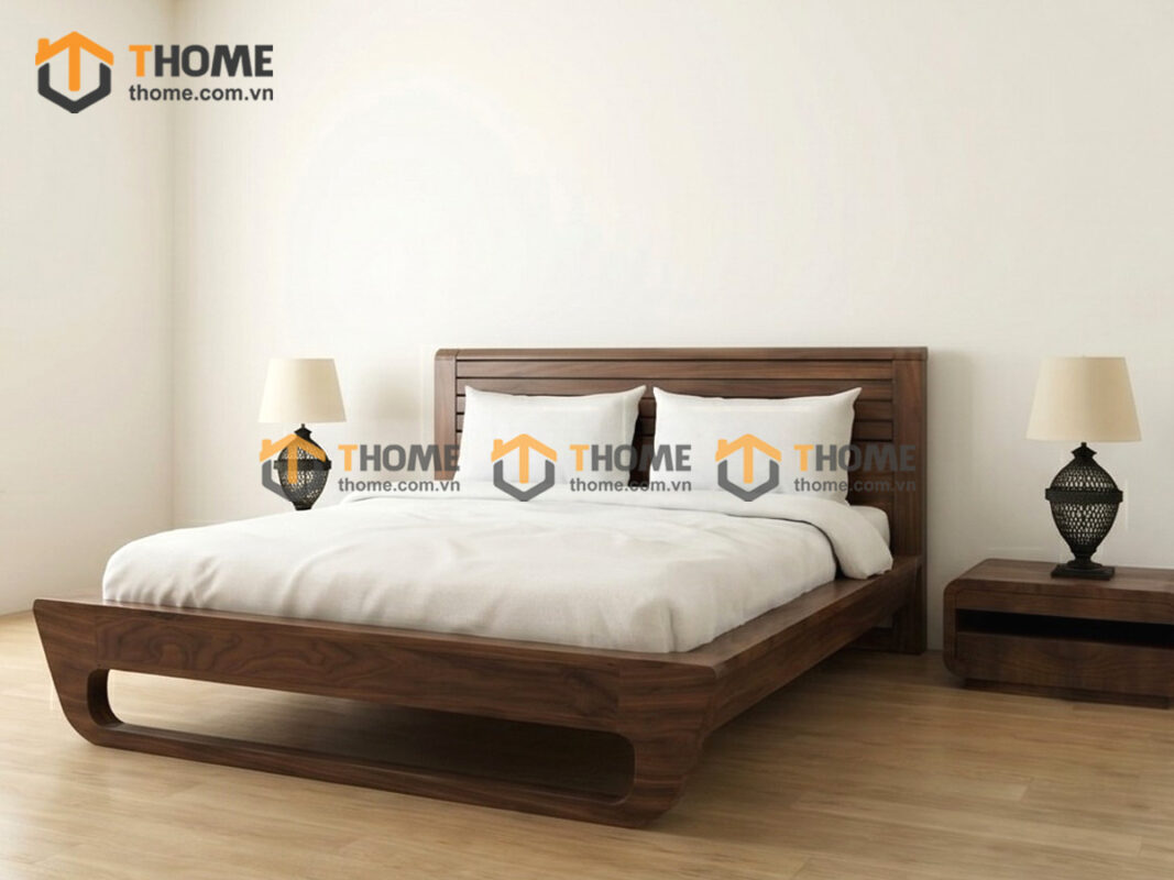 Giường Ngủ Gỗ Sồi Tự Nhiên 100% Đầu Gỗ Chân Bulova Màu Óc Chó GN-29SN