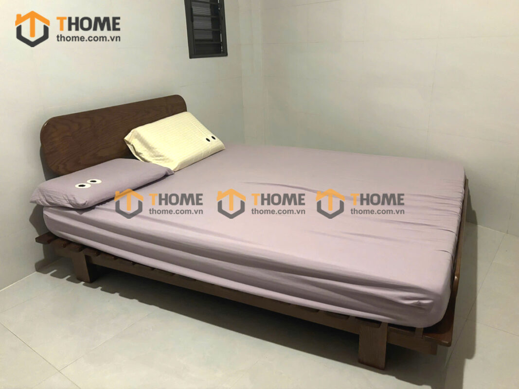 Giường Ngủ Gỗ Sồi Tự Nhiên Đầu Oval Bigo Màu Óc Chó GN-28SN