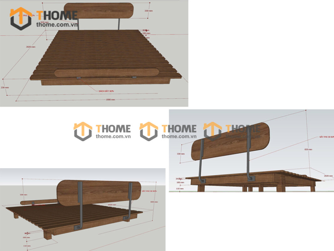 Giường Ngủ Gỗ Sồi Tự Nhiên Đầu Oval Bigo Màu Óc Chó GN-28SN