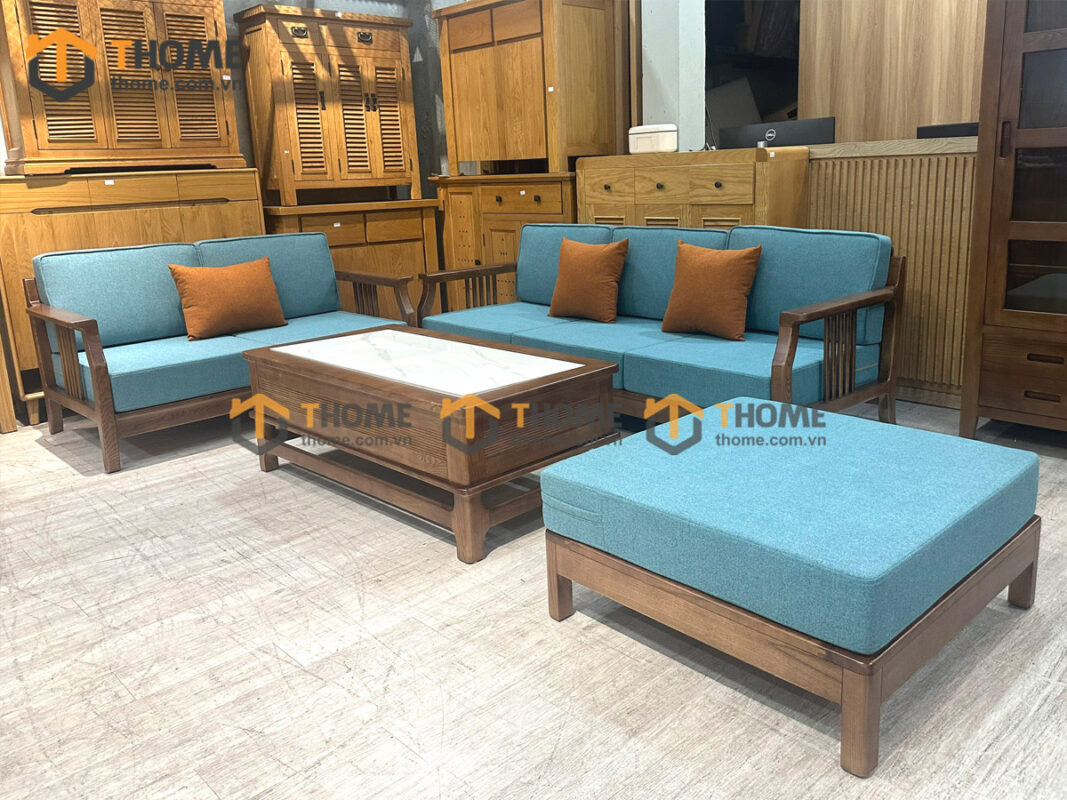 Sofa Queen Gỗ Sồi Tự Nhiên 4 Món 2.15m Màu Óc Chó SFT-41SN