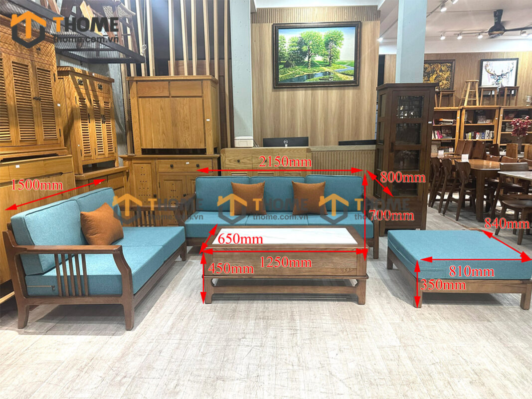 Sofa Queen Gỗ Sồi Tự Nhiên 4 Món 2.15m Màu Óc Chó SFT-41SN
