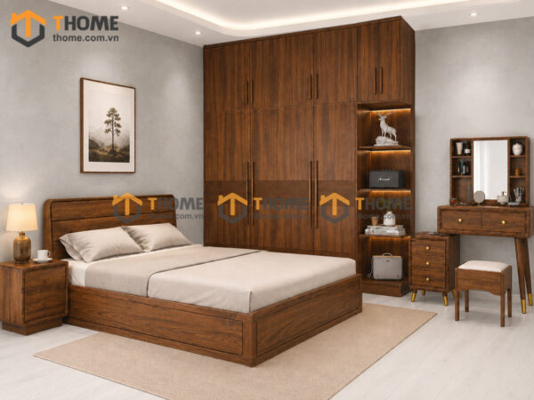Bộ Phòng Ngủ Số 15 Gỗ Sồi Tự Nhiên Giường Nate Kín Chân TKPN-15SN