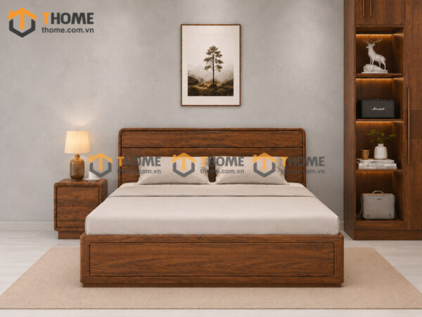Bộ Phòng Ngủ Số 15 Gỗ Sồi Tự Nhiên Giường Nate Kín Chân TKPN-15SN
