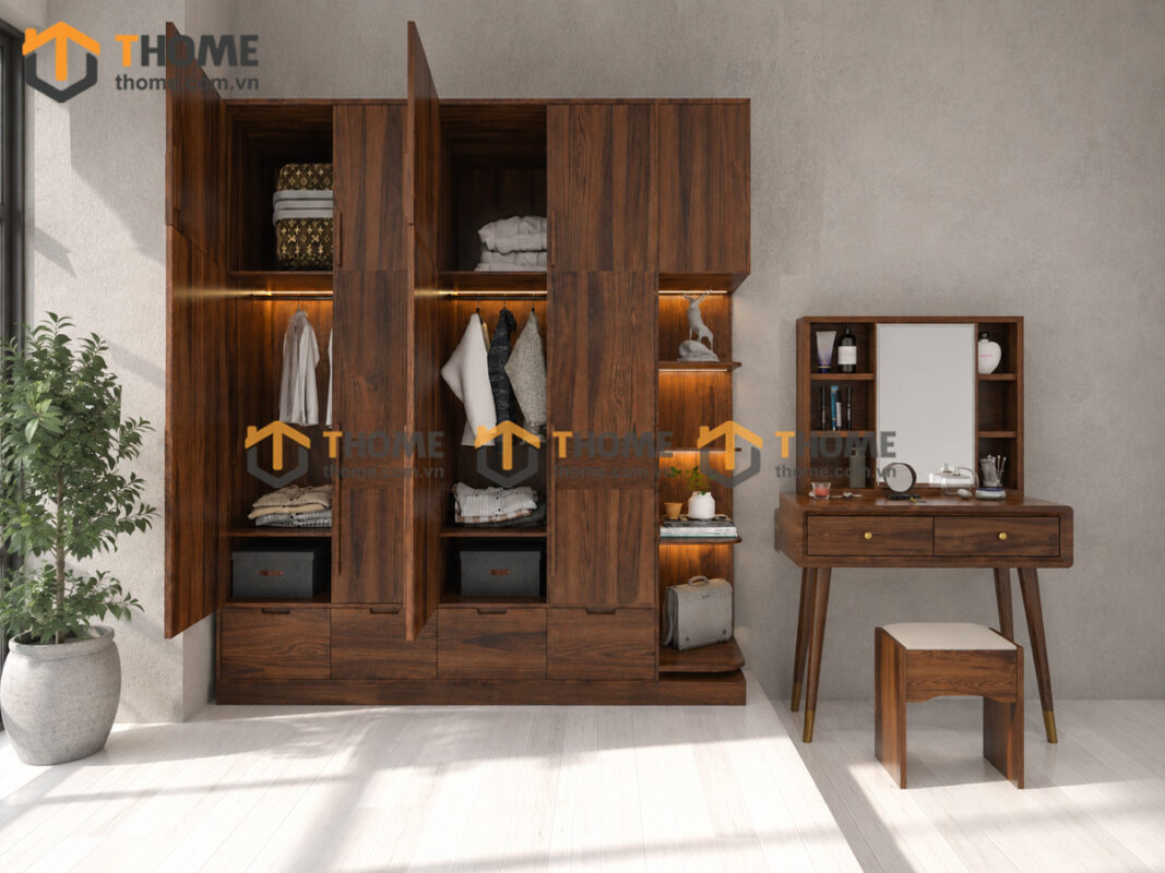 Bộ Phòng Ngủ Số 15 Gỗ Sồi Tự Nhiên Giường Nate Kín Chân TKPN-15SN