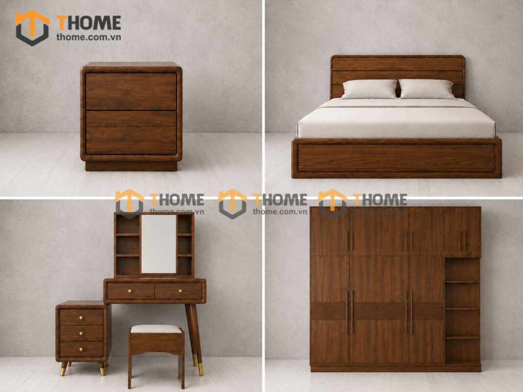 Bộ Phòng Ngủ Số 15 Gỗ Sồi Tự Nhiên Giường Nate Kín Chân TKPN-15SN