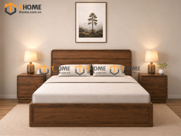 Bộ Phòng Ngủ Số 15 Gỗ Sồi Tự Nhiên Giường Nate Kín Chân TKPN-15SN