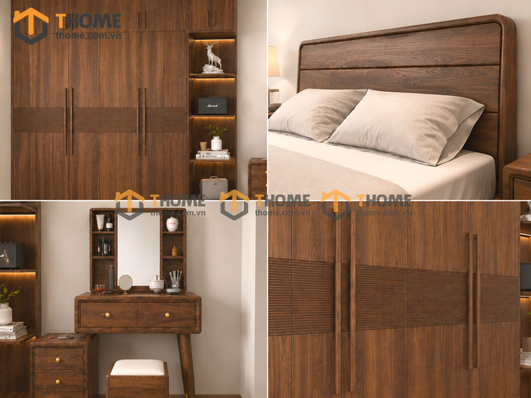 Bộ Phòng Ngủ Số 15 Gỗ Sồi Tự Nhiên Giường Nate Kín Chân TKPN-15SN