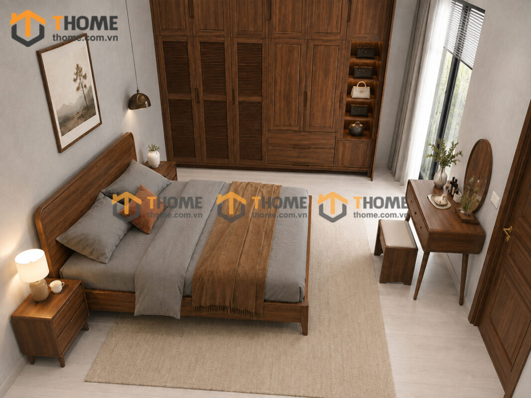 Bộ Phòng Ngủ Số 16 Gỗ Sồi Tự Nhiên Giường Nate TKPN-16SN
