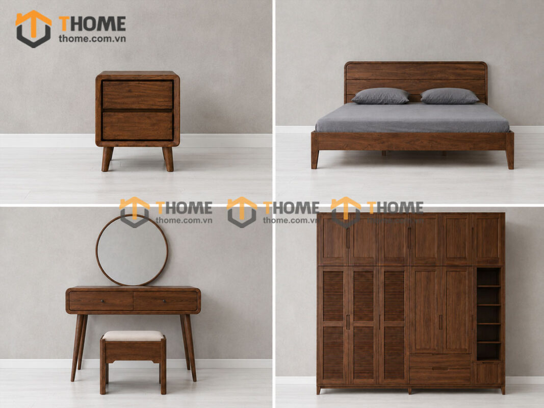 Bộ Phòng Ngủ Số 16 Gỗ Sồi Tự Nhiên Giường Nate TKPN-16SN