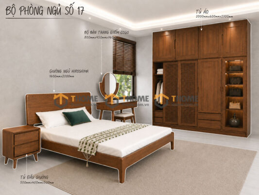 Bộ Phòng Ngủ Số 17 Gỗ Sồi Tự Nhiên Giường Hiroshima TKPN-17SN