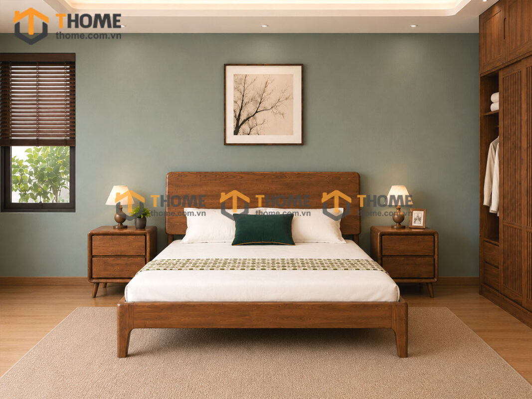 Bộ Phòng Ngủ Số 17 Gỗ Sồi Tự Nhiên Giường Hiroshima TKPN-17SN