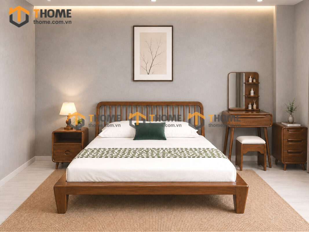 Bộ Phòng Ngủ Số 18 Gỗ Sồi Tự Nhiên Giường Polo TKPN-18SN