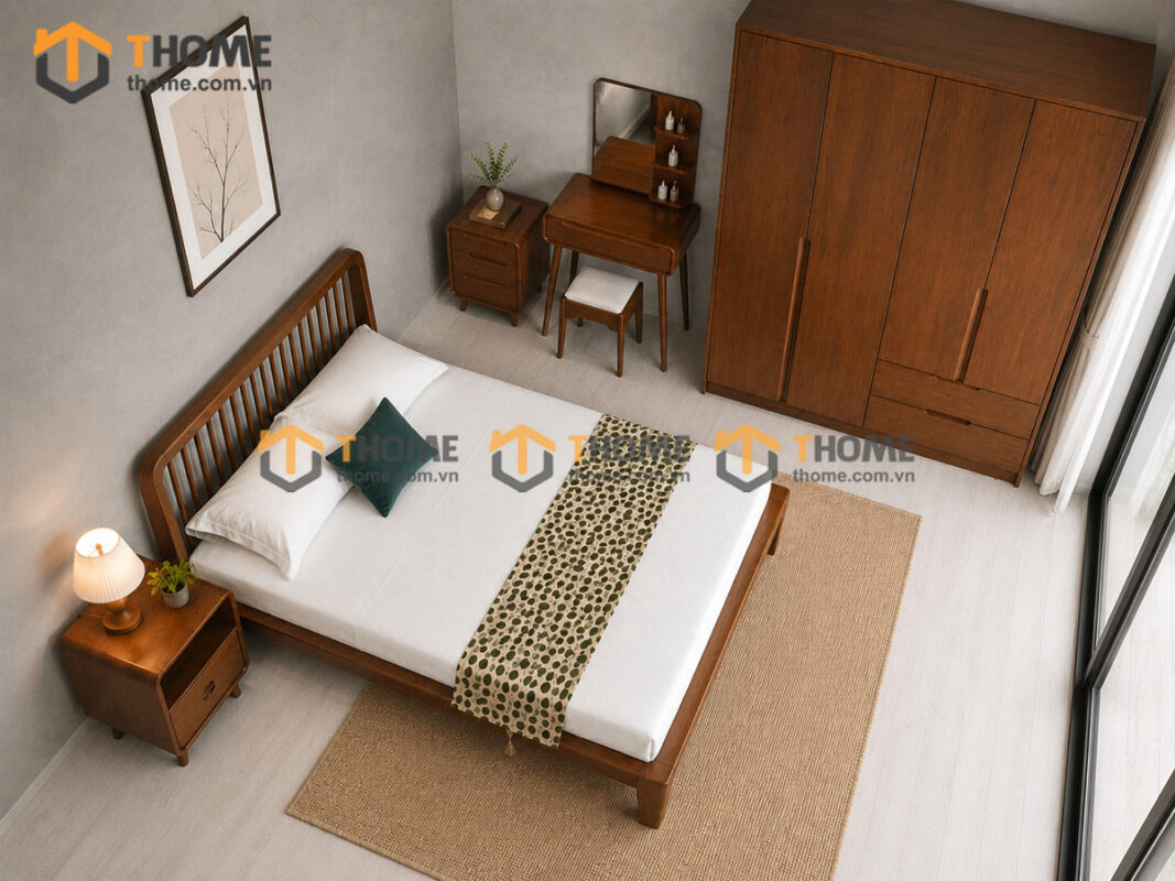 Bộ Phòng Ngủ Số 18 Gỗ Sồi Tự Nhiên Giường Polo TKPN-18SN