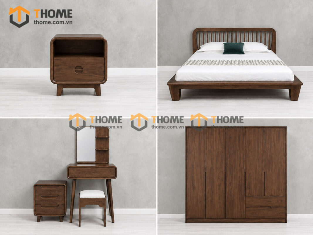 Bộ Phòng Ngủ Số 18 Gỗ Sồi Tự Nhiên Giường Polo TKPN-18SN